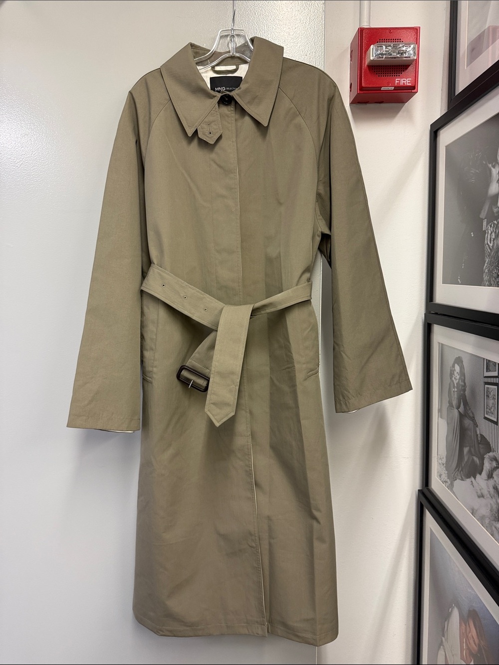 Mango Olive Khaki Trench Coat with Self-Tie Belt